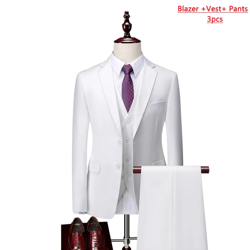 14 Color M-6XL Men's 3-Piece Formal Suit – Jacket, Vest & Pants for Business, Groom & Wedding