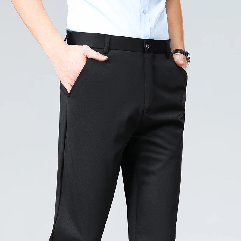 Men's Plus Size Business Suit Pants – Stretch Formal Dress Trousers in Classic Black