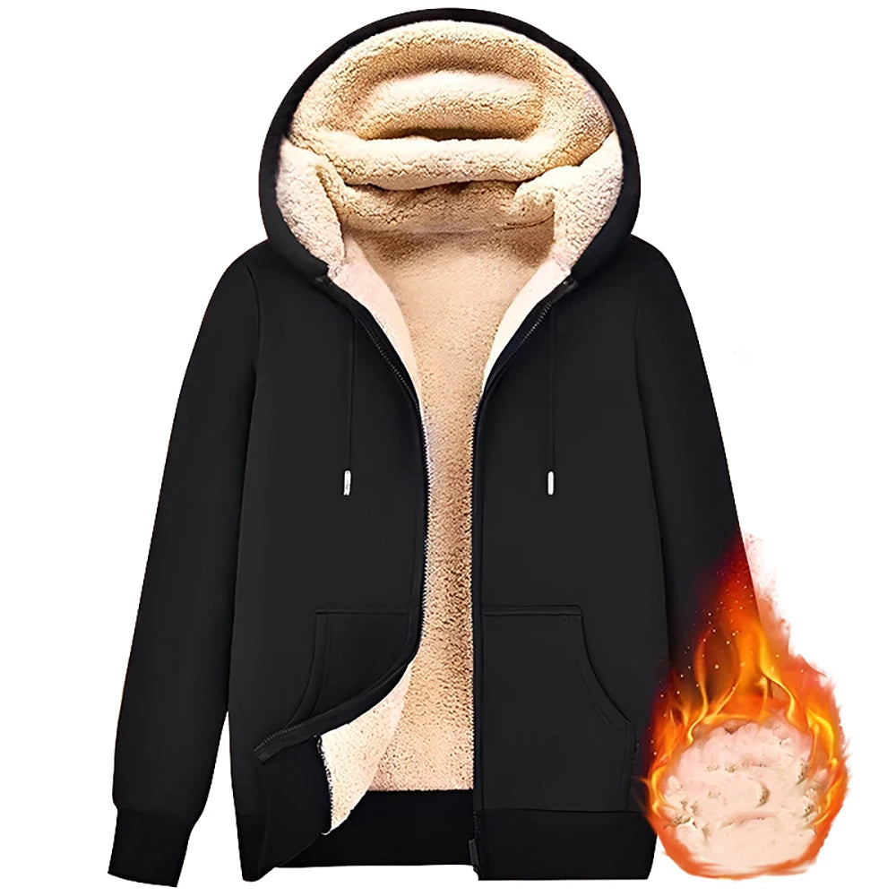 Unisex Trendy Lamb Wool Jacket – Warm Zipper Hoodie with Front Pockets, Plush Lined Winter Coat