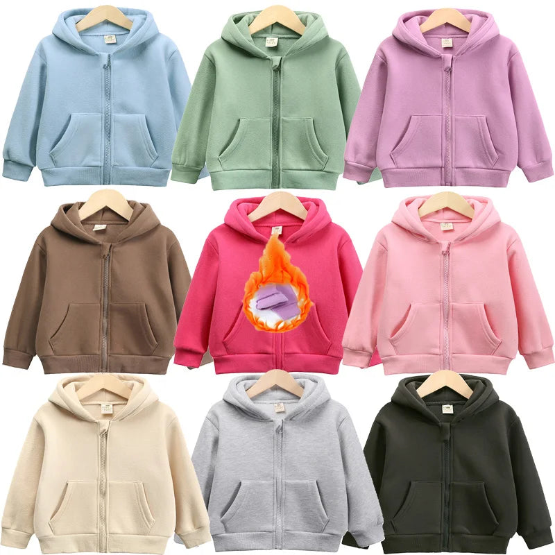 سويت شيرت بغطاء رأس للأطفال لشتاء وخريف 2025 - جاكيت من الصوف الصلب بسحاب للبنات والأولاد، ملابس خارجية دافئة للأعمار من 1 إلى 10 سنوات