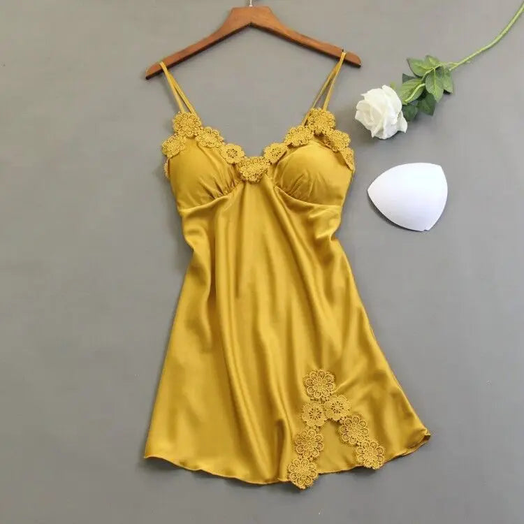 Women's European & American Style Nightdress | Deep V Neck Lace Sleeveless Sleepwear | Slim Elegant Homewear