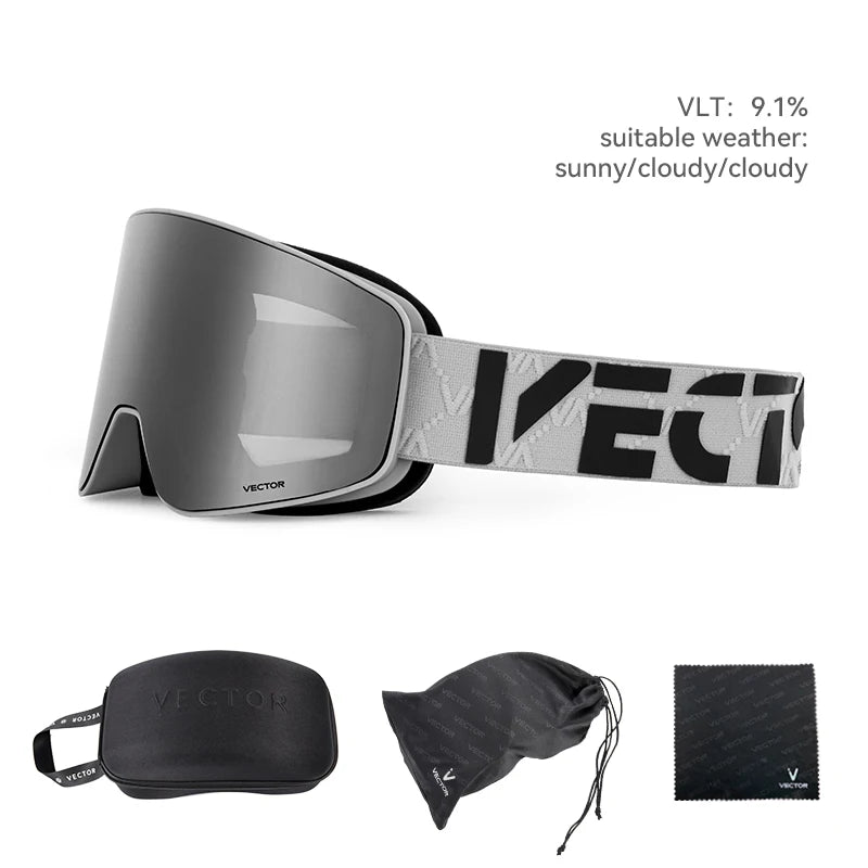 VECTOR Double-Layer Ski Goggles – Anti-Fog Magnetic Absorption Cylindrical UV400 Glasses for Men & Women, Snowboard & Ski POC Eyewear