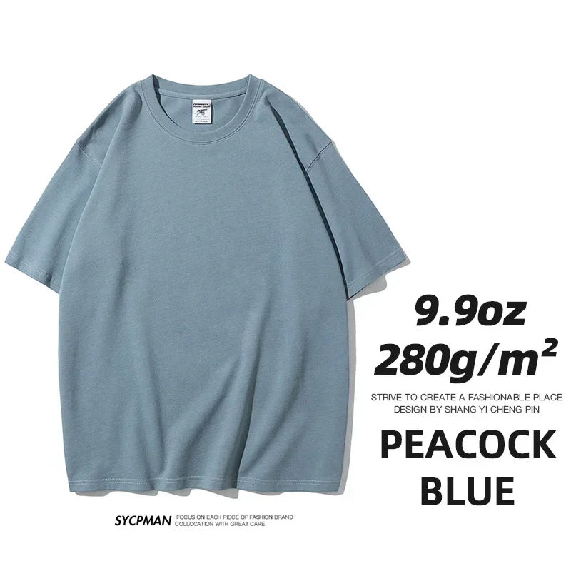 Men’s Oversized Heavyweight T-Shirt – 9.9oz 280gsm Cotton Short Sleeve Tee, Solid Color Trendy Casual