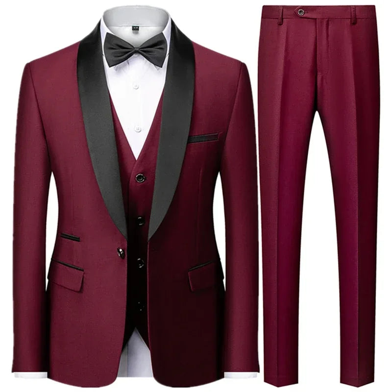 Men's Black 3-Piece Slim Fit Suit – Large Size Wedding & Party Outfit