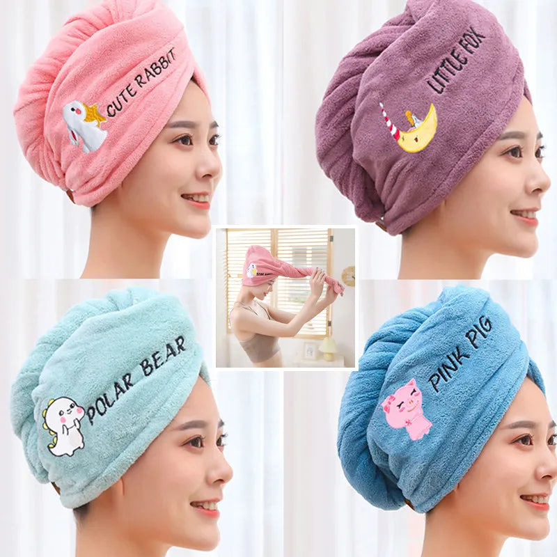Women Microfiber Hair Towel – Terry Bath Towel Turban for Adults Home Bathroom Drying Hair