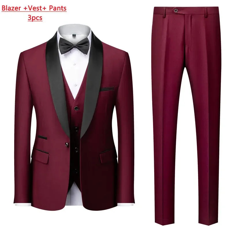 Men's M-6XL Formal 3-Piece Suit – Jacket, Vest & Pants for Business, Wedding & Parties