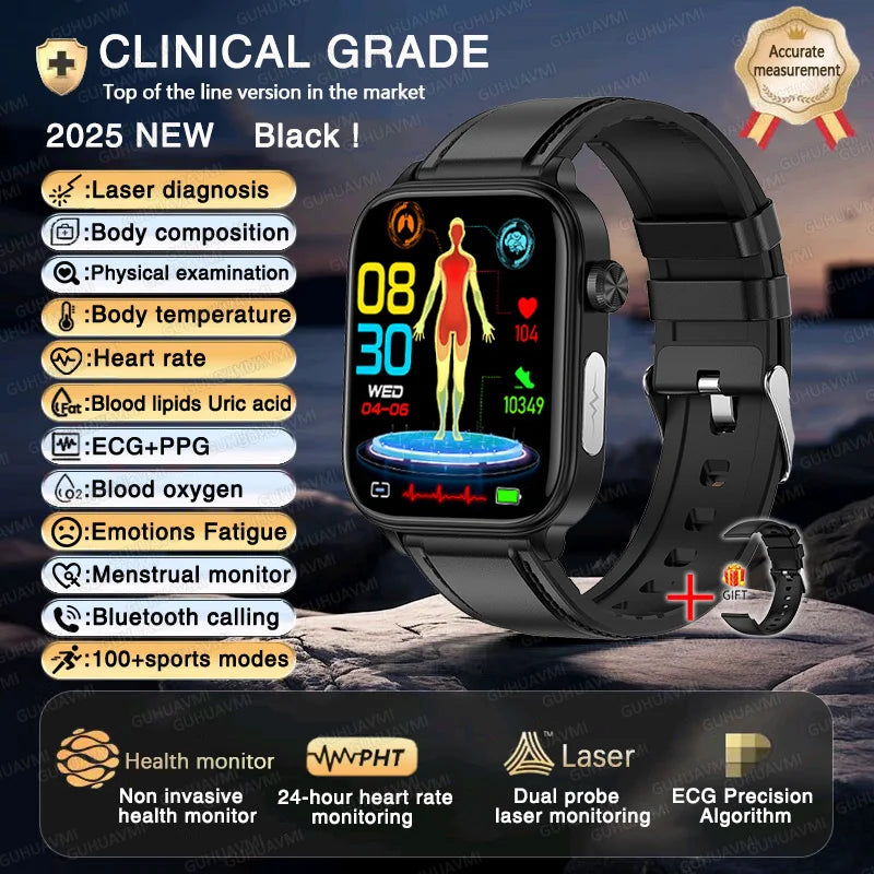 2025 New ECG + PPG AI Health Smart Watch for Men & Women – Blood Lipid, BP, Uric Acid, Heart Rate Tracker for Xiaomi