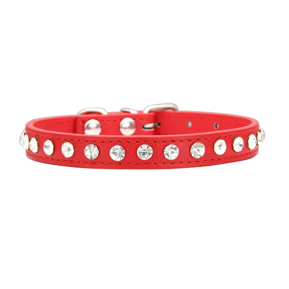 Collar de perro personalizado con diamantes de imitación: cuero sintético ajustable en 16 colores para perros pequeños y chihuahuas.