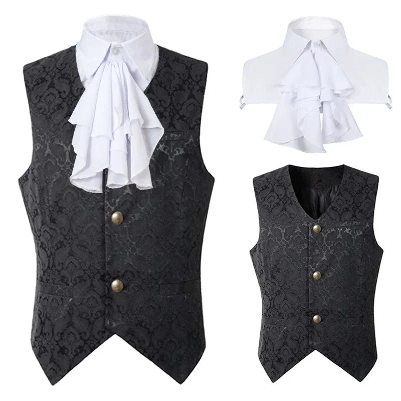 2024 Men's Renaissance Steampunk Waistcoat – Gothic Jacquard Single-Breasted Formal Vest