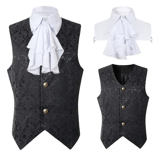 2024 Men's Renaissance Steampunk Waistcoat – Gothic Jacquard Single-Breasted Formal Vest