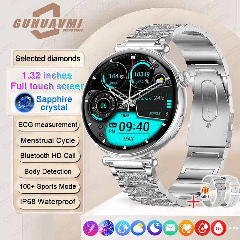 Women Smartwatch – 1.32″ AMOLED Screen, Call & ECG, Blood Pressure Monitoring, AI Dial, Sport & Health Smart Watch
