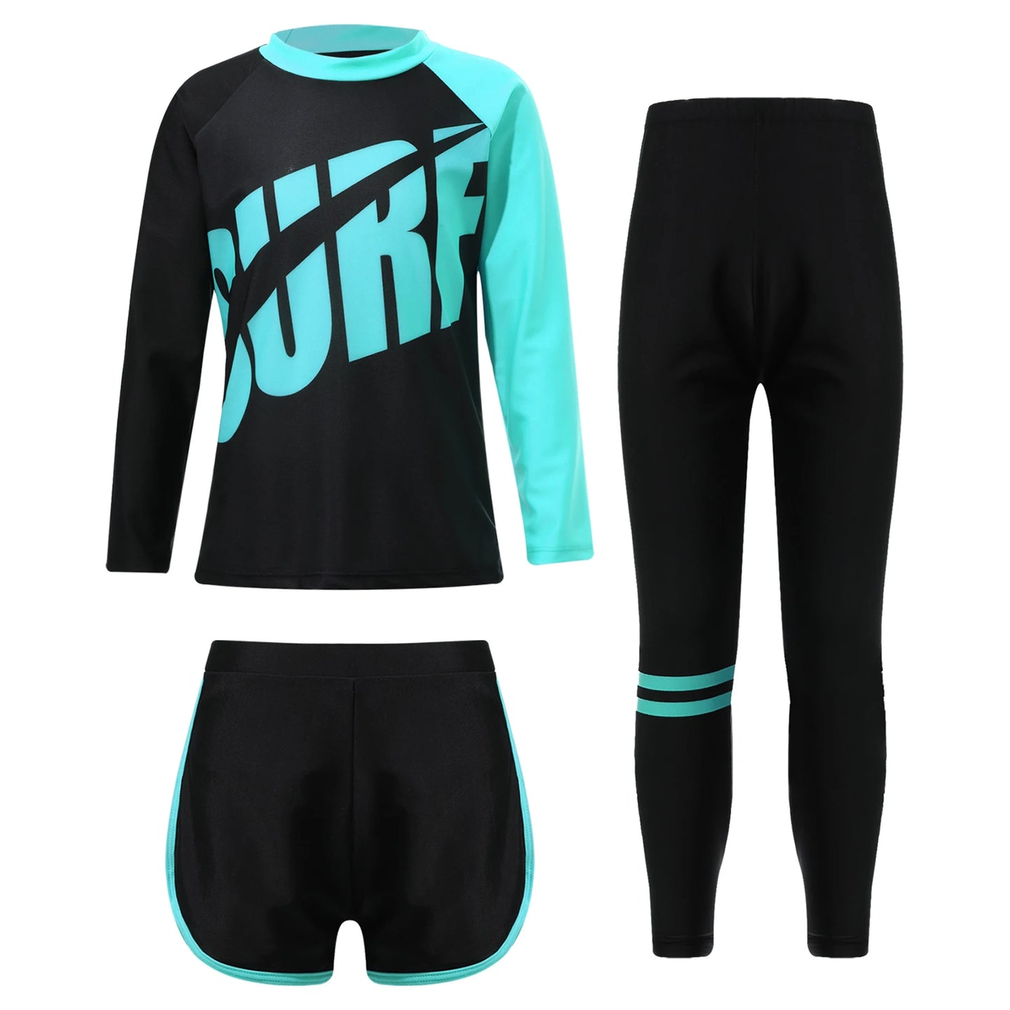 Kids 3 Piece Rash Guard Swimwear Set Quick Dry Sun Protection Swimsuit