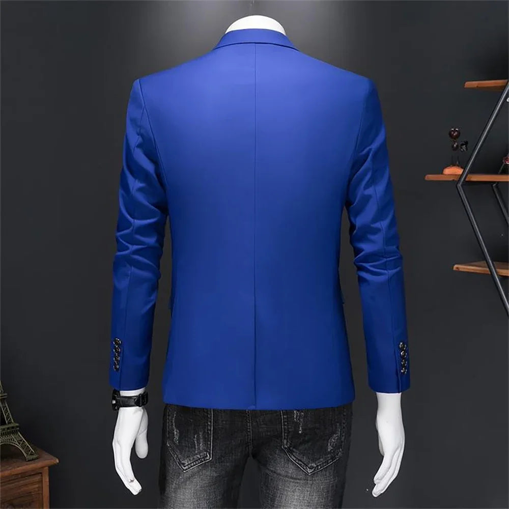 Men's High-End Solid Color Blazer – Casual Business & Groom Wedding Suit Jacket