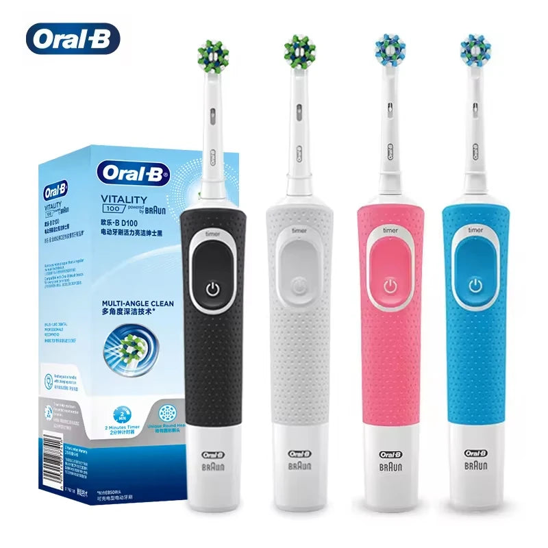 Oral-B D100 Electric Toothbrush • 2D Vitality Cleaning • Waterproof Rechargeable Toothbrush with Timer & Inductive Charger