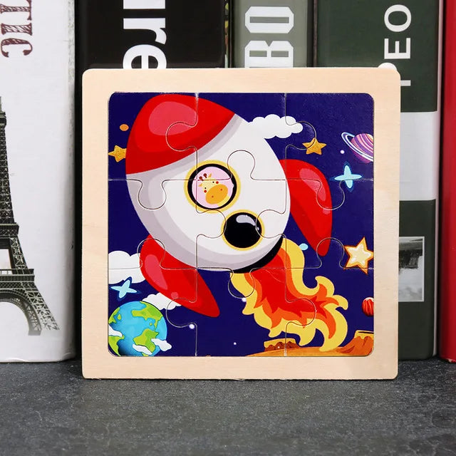 11x11CM Kids Wooden Puzzle – Cartoon Animal Traffic Tangram Educational Jigsaw Toy Gift for Children