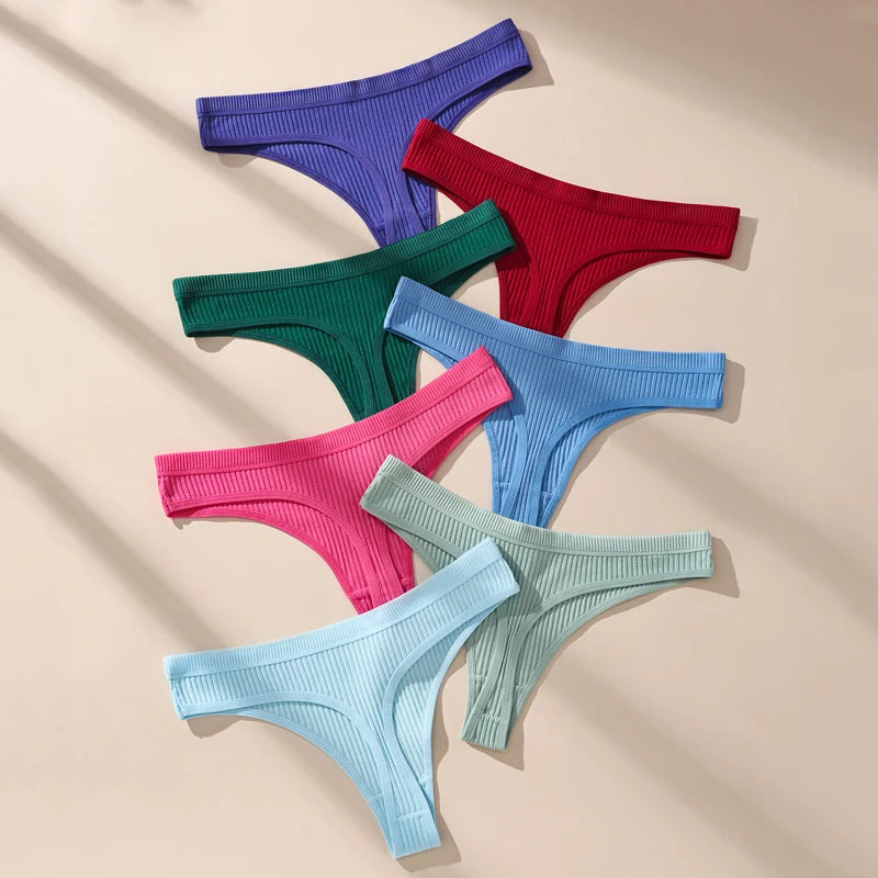 7Pcs Women Cotton Thongs Panties – Striped, Sexy, Soft G-Strings, Plus Size Lingerie
