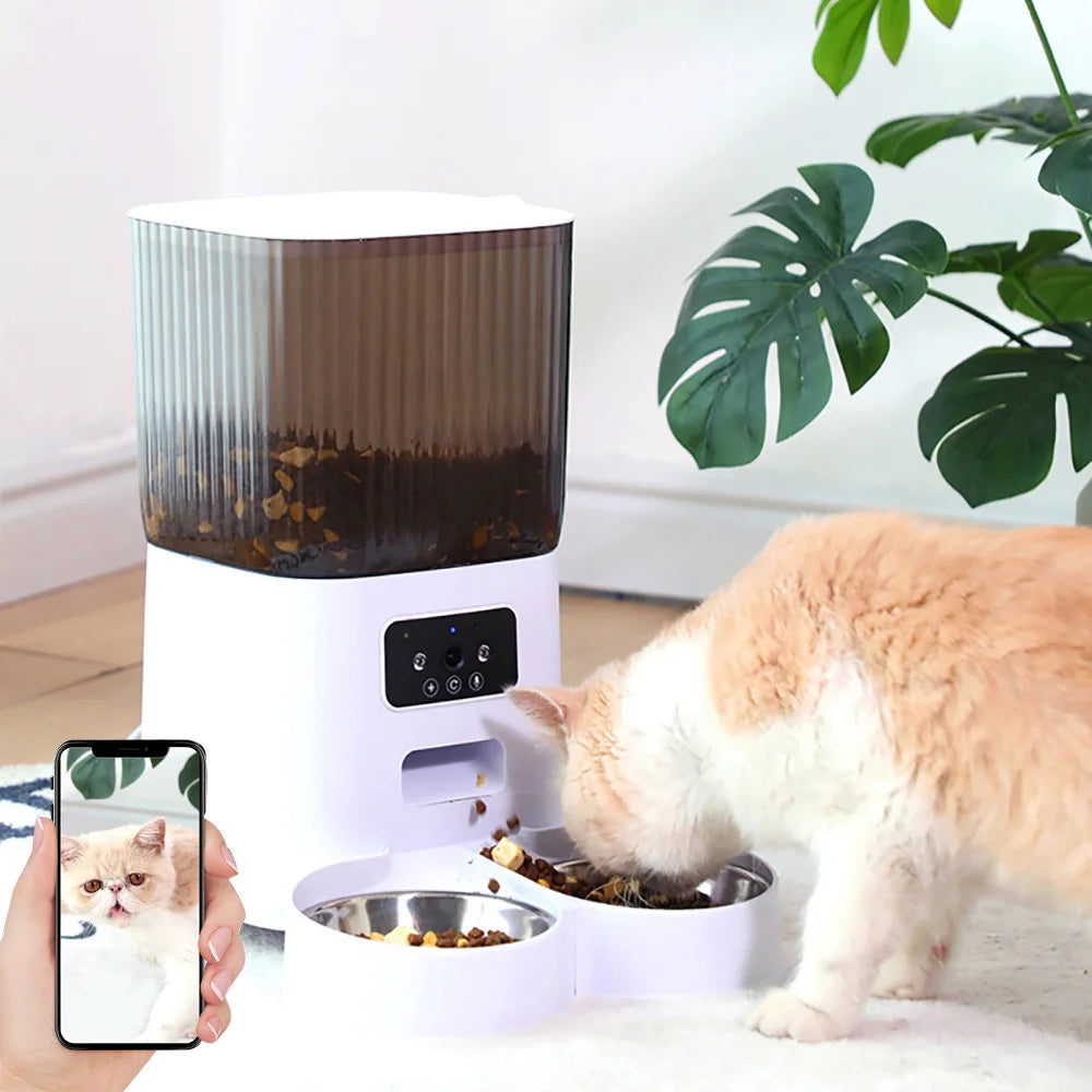 5L Smart Automatic Cat & Dog Feeder – Dual Bowls with Camera, Voice Recorder & Video Food Dispenser