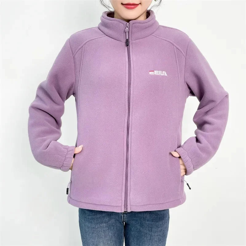 Women Stand Collar Polar Fleece Jacket Autumn Winter Loose Zipper Thickened Coat Large Size 5XL