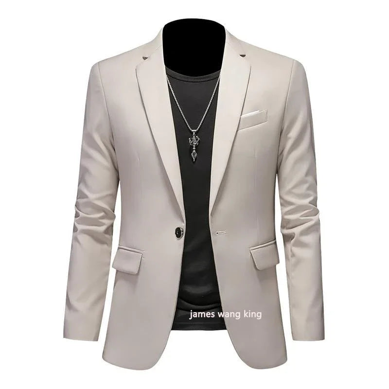 Men's High-End Solid Color Blazer – Casual Business & Groom Wedding Suit Jacket