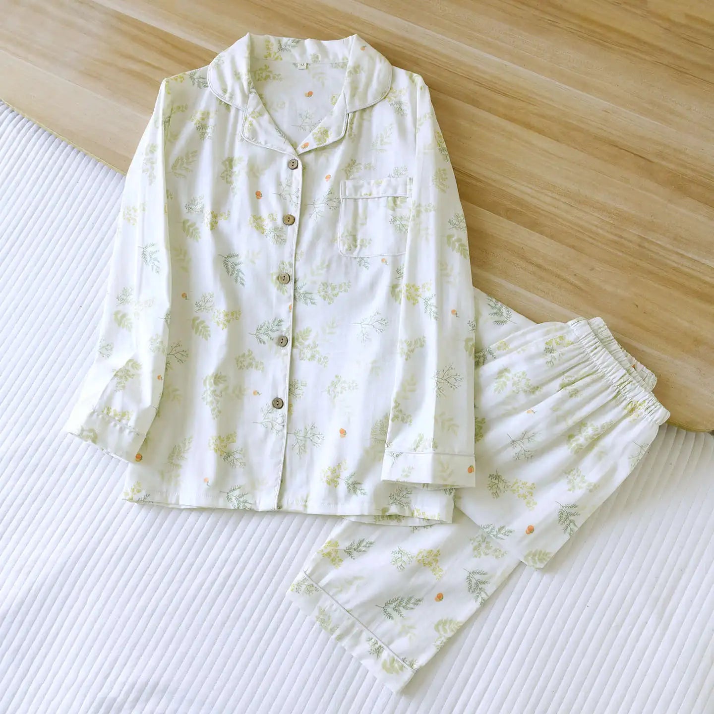 2025 Kimono Femme Maple Leaf Pajama Set | 100% Gauze Cotton Long Sleeve Sleepwear for Women | Autumn Pyjamas Hot Sale