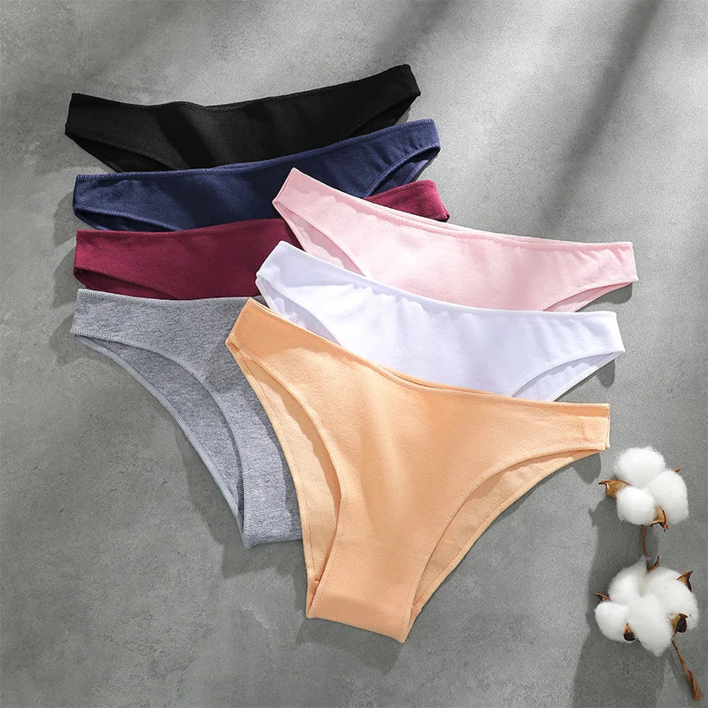 4PCS Seamless Cotton Panties Women Solid Color Low Waist Breathable Stretch Underwear