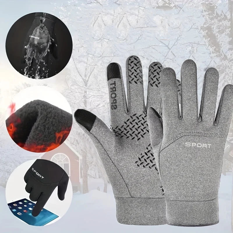 Men’s Winter Waterproof Thermal Cycling Gloves – Touchscreen Warm Non-Slip Gloves for Ski, Running & Motorcycle
