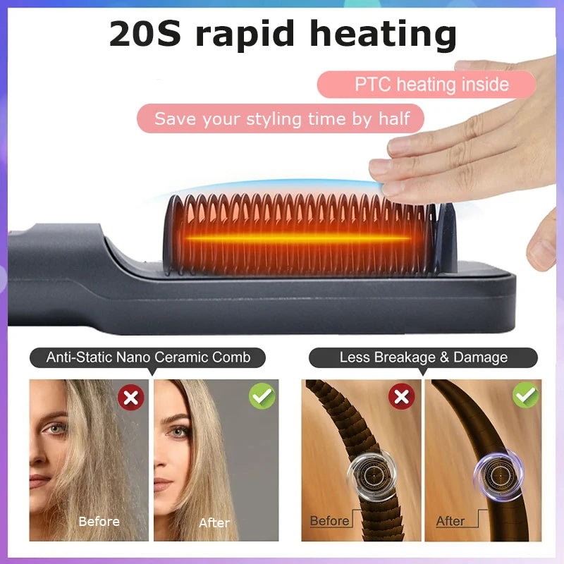 Electric Hot Comb Hair Straightener – Negative Ion Anti-Scald Straightening Brush & Styling Tool