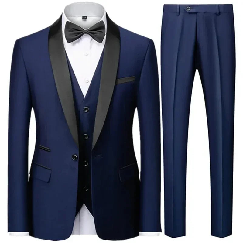 Men's Black 3-Piece Slim Fit Suit – Large Size Wedding & Party Outfit