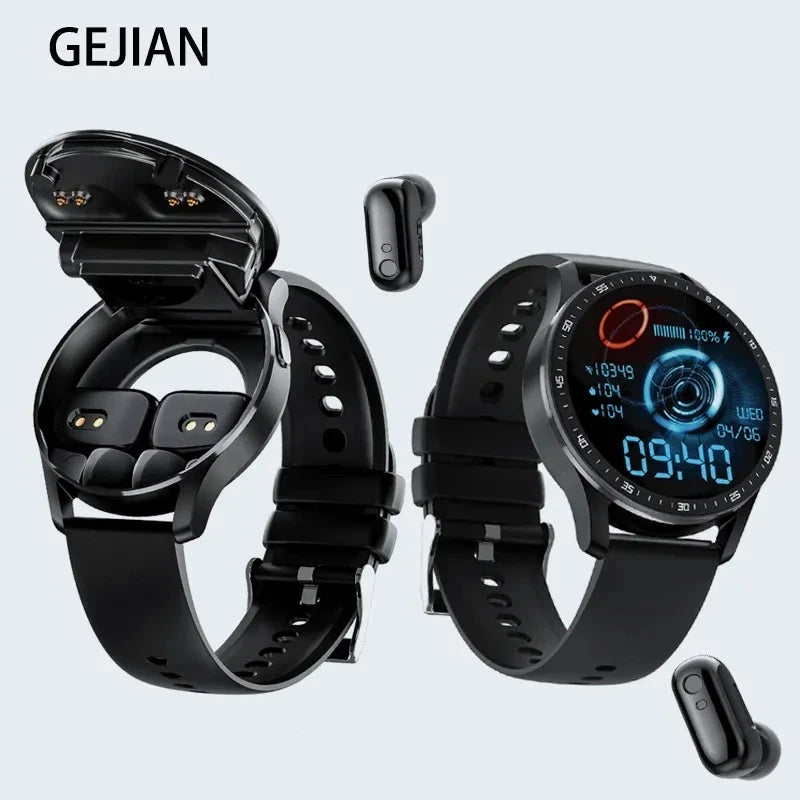 GEJIAN X10 TWS Smart Watch – 2-in-1 Wireless Bluetooth, Dual Headset Call, Health & Blood Pressure Monitor, Sports Music Smartwatch