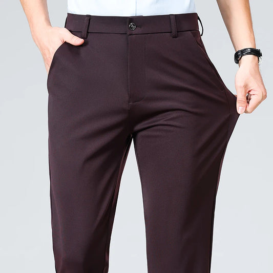 Men's Summer & Autumn Thin Formal Dress Pants – Business Casual Suit Trousers in Black & Wine Red