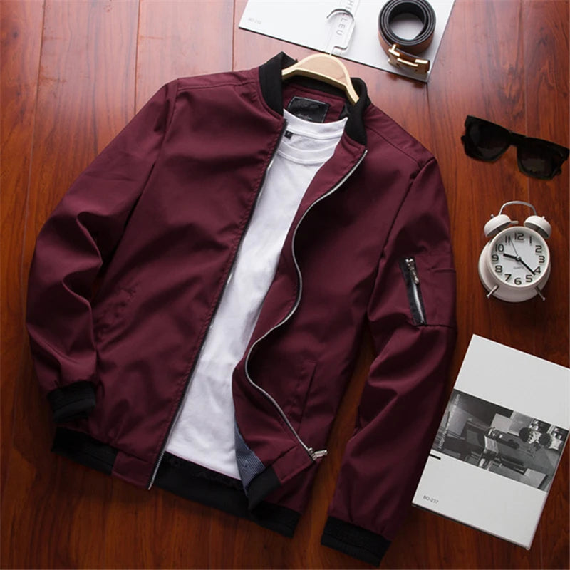 Men’s Slim Bomber Jacket – Lightweight Long Sleeve Zipper Baseball Windbreaker