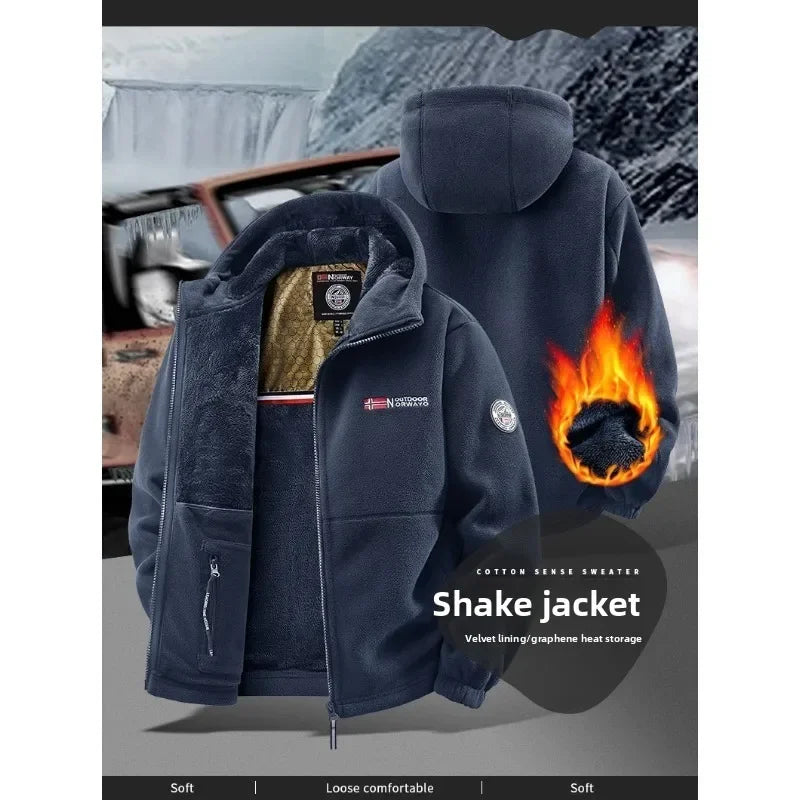 Men’s Autumn Winter Graphenewarm Fleece Jacket – Hooded Outdoor Hiking Sports Coat