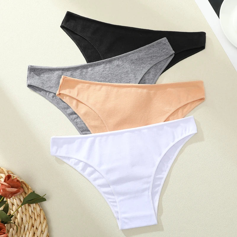 4PCS Women's Cotton Seamless Low Waist Panties Soft Breathable Comfortable Underwear Lingerie