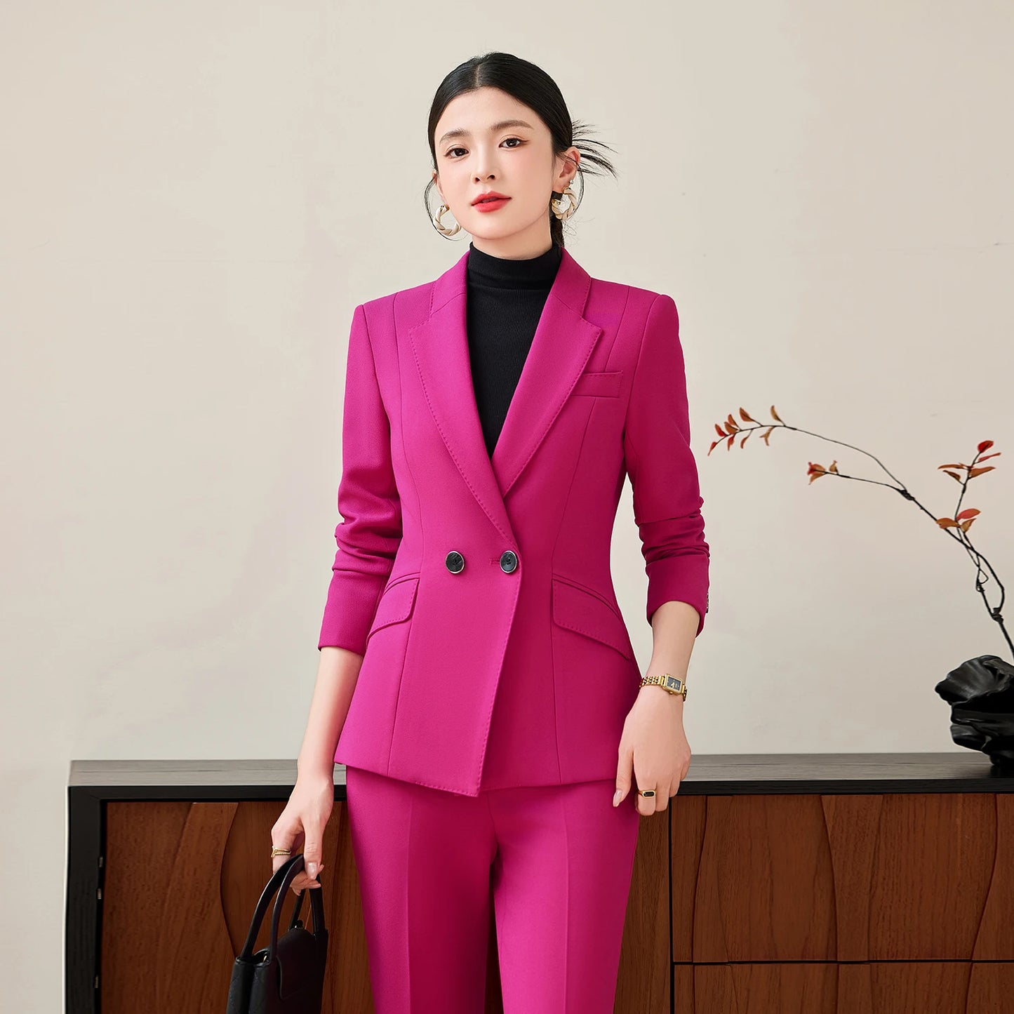 NAVIU Damen-Blazer- und Hosen-Set in Slim Fit – Elegantes Business-Set für Herbst und Winter