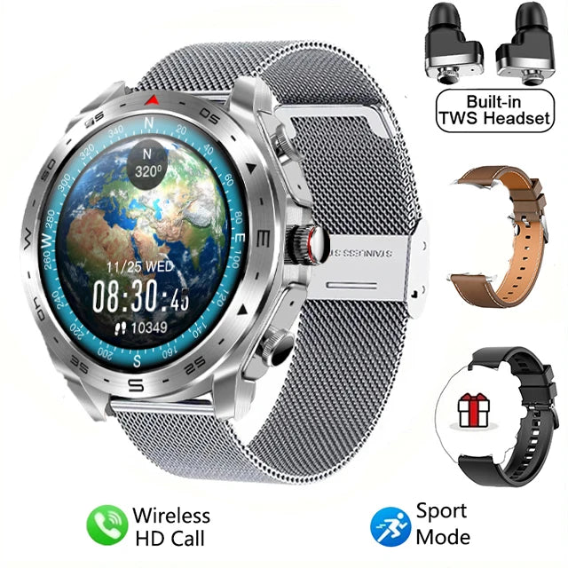 2024 TWS 2-in-1 Smart Watch with Bluetooth Earphones – GPS, Motion Tracking, Bluetooth Call, HIFI 9D Sound for Men & Women