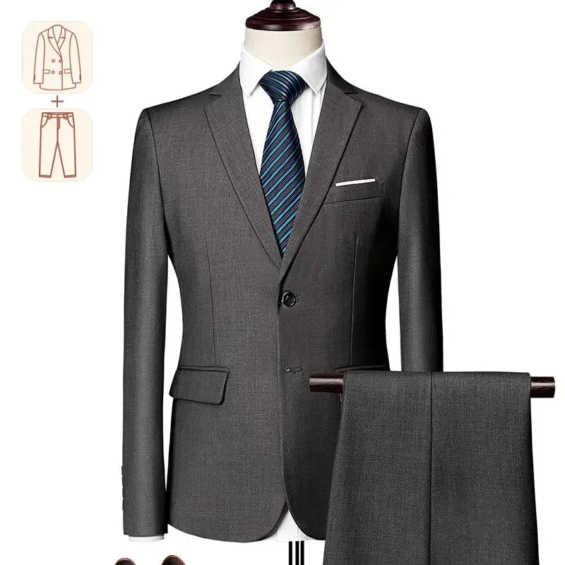 2025 Men's Business Casual Suit – Solid Color Formal Wedding & Prom Tuxedo Set