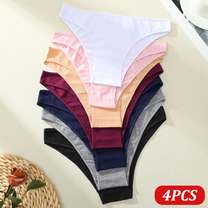 4PCS Women's Cotton Seamless Low Waist Panties Soft Breathable Comfortable Underwear Lingerie
