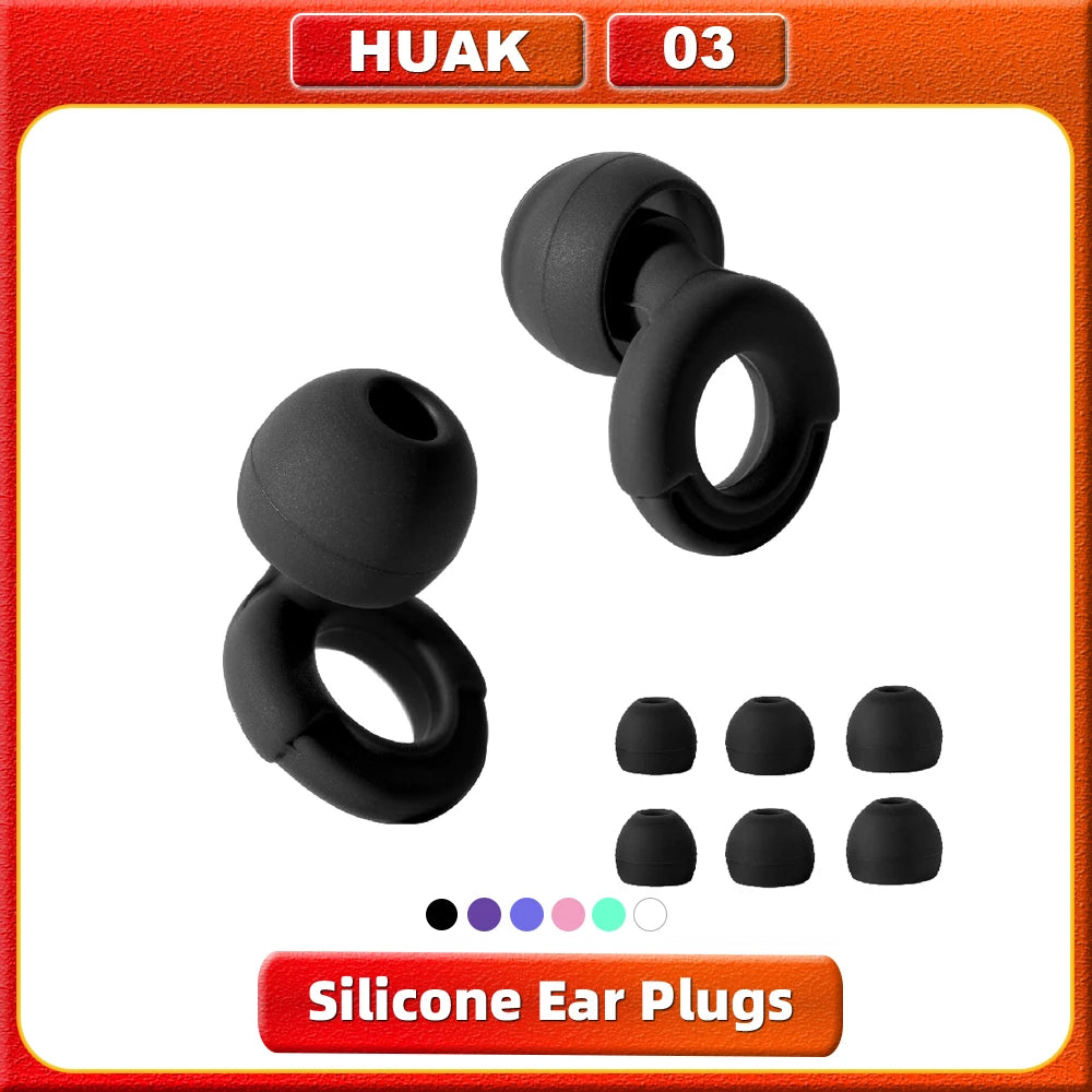 HUAK  03 Silicone Earplugs • Swimming & Sleep • Noise Reduction • Soundproof Hearing Protection • Reusable Loop Earplugs