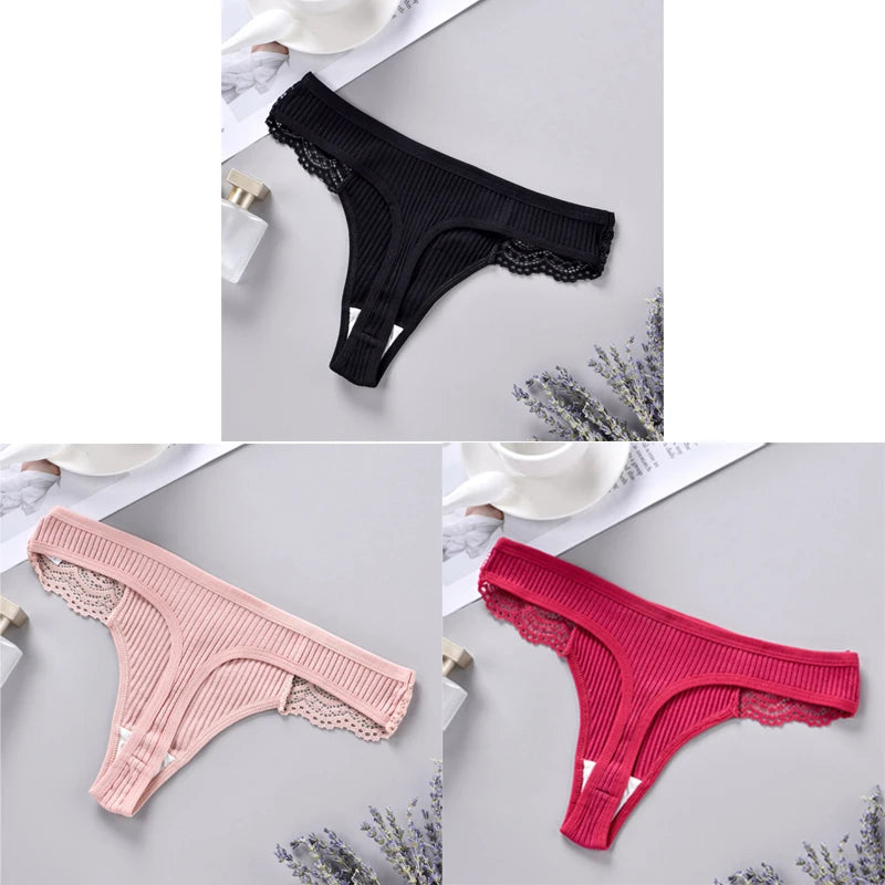 3PCS Women's Cotton Antibacterial Panties – Solid Color G-String, Quick Drying, Soft & Breathable Underwear
