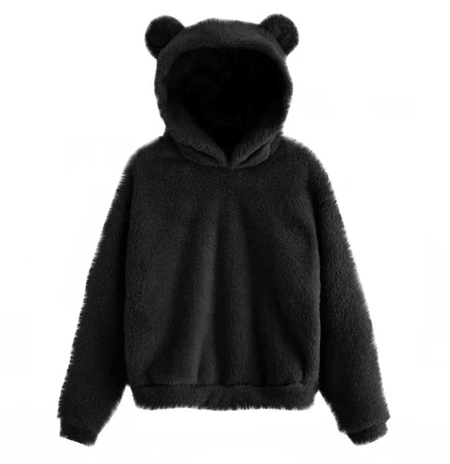 Autumn Winter Women's Long Sleeve Rabbit Ear Hood Plush Sweatshirt Cute Warm Hoodie
