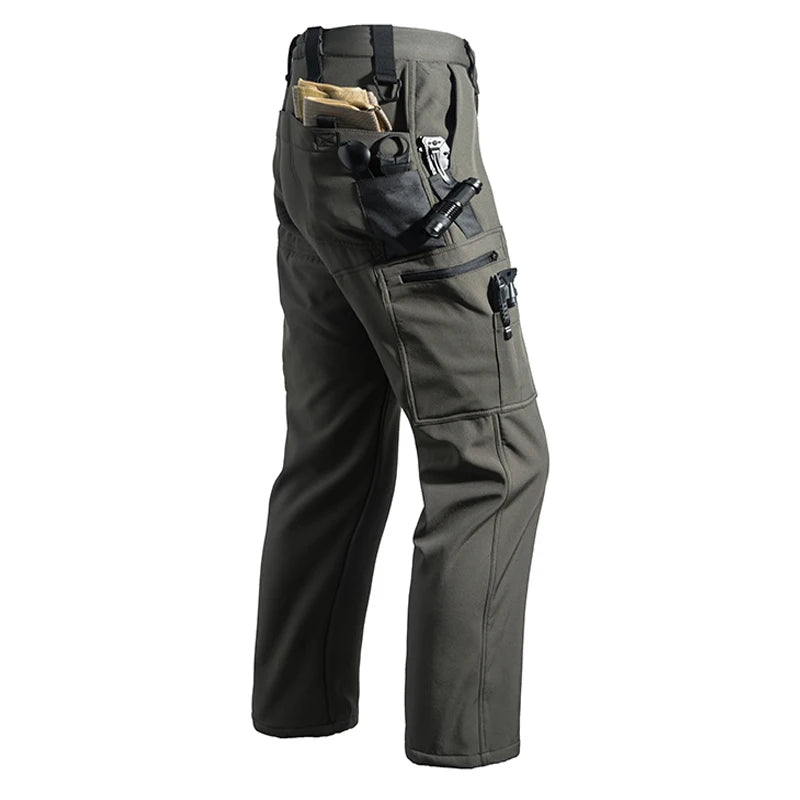 Men’s Fleece Softshell Cargo Hiking Pants – Autumn Winter Outdoor Trousers M-5XL