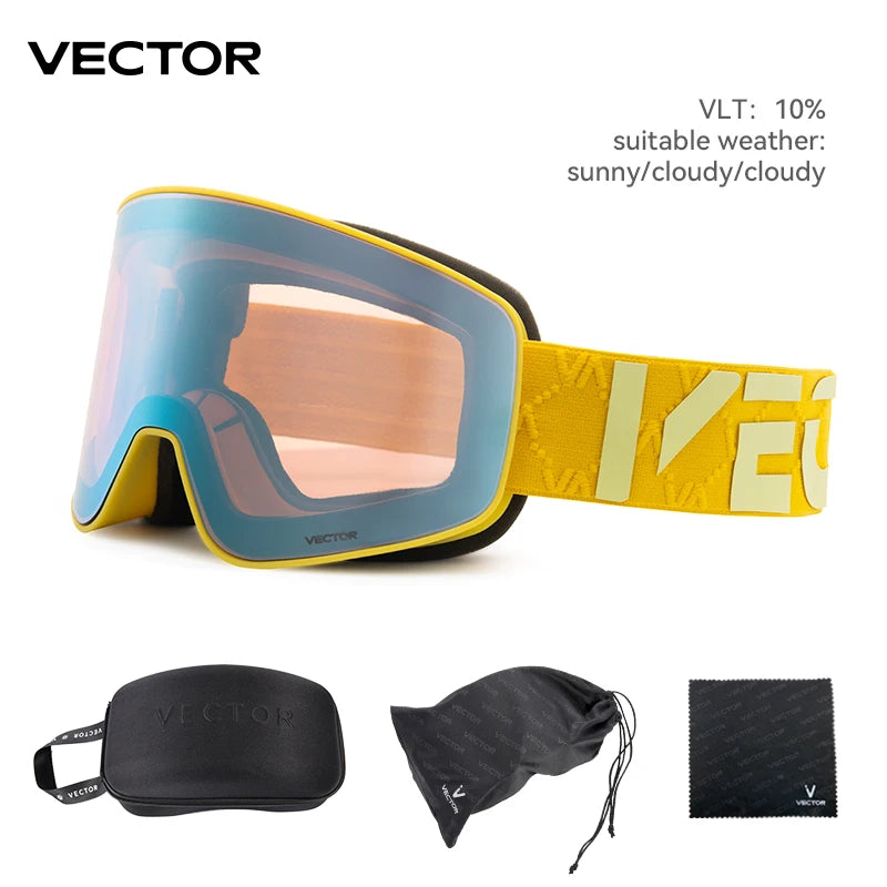 VECTOR Double-Layer Ski Goggles – Anti-Fog Magnetic Absorption Cylindrical UV400 Glasses for Men & Women, Snowboard & Ski POC Eyewear