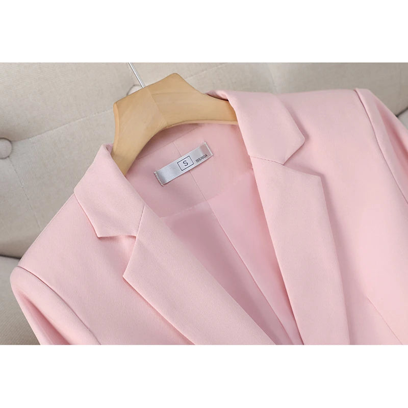 Women’s Single Buckle Blazer & Straight Pants Set – Spring Autumn Casual Suit