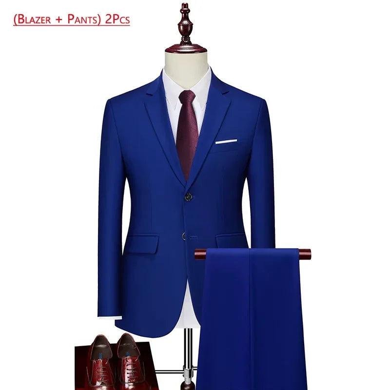 14 Color M-6XL Men's 3-Piece Formal Suit – Jacket, Vest & Pants for Business, Groom & Wedding