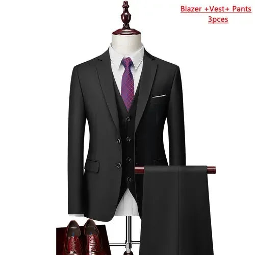 14 Color M-6XL Men's 3-Piece Formal Suit – Jacket, Vest & Pants for Business, Groom & Wedding