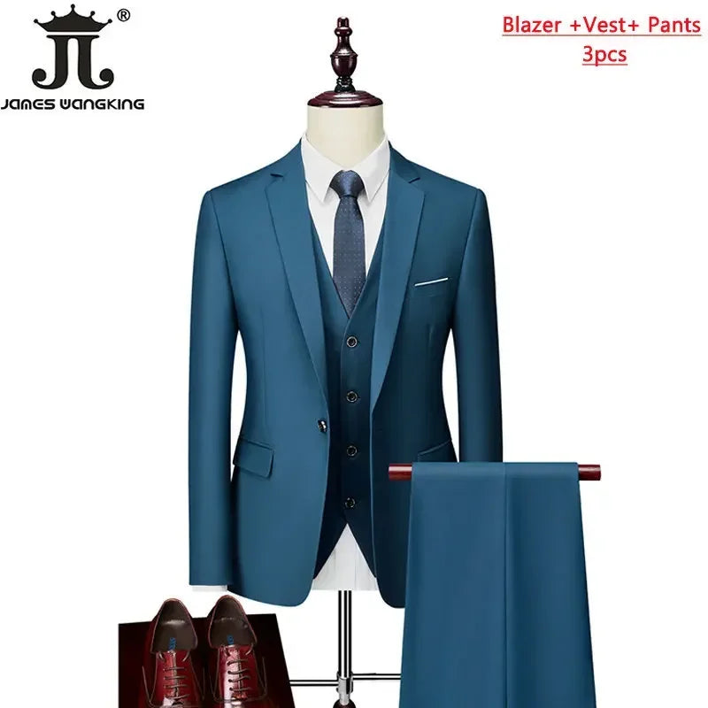 M-6XL 15 Colors Men's 3-Piece Formal Suit – Jacket, Vest & Pants for Business, Groom & Wedding