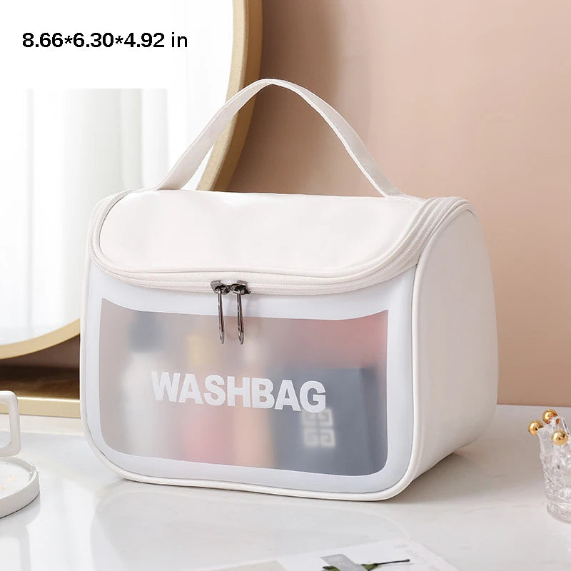 Portable Toiletry Bags with Handle | Translucent Waterproof Travel Makeup Bag for Women | Large Capacity Cosmetic Bag