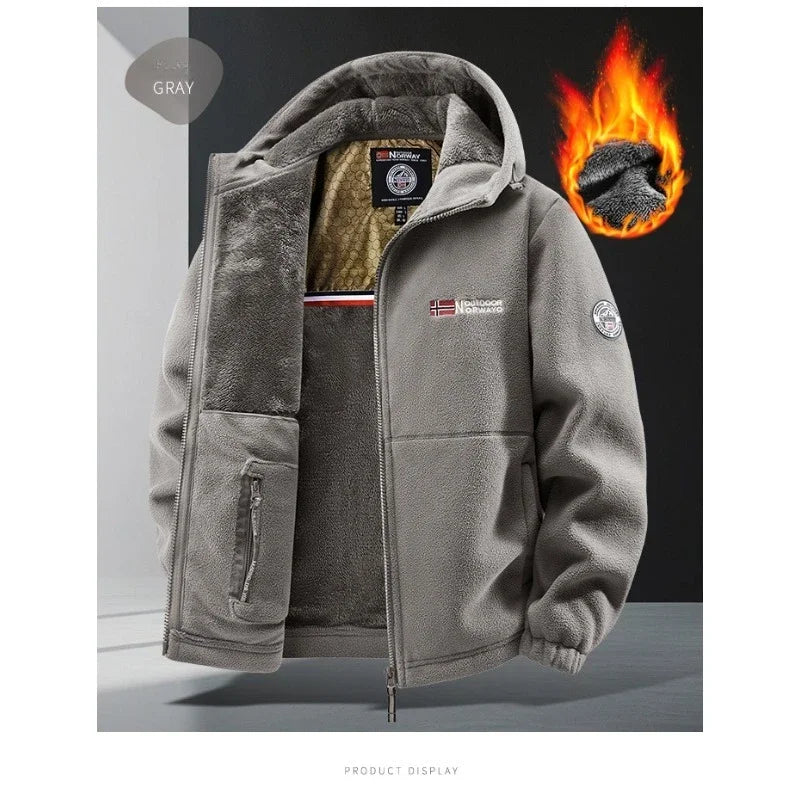 Men’s Autumn Winter Graphenewarm Fleece Jacket – Hooded Outdoor Hiking Sports Coat