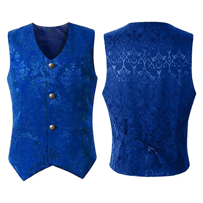 2024 Men's Renaissance Steampunk Waistcoat – Gothic Jacquard Single-Breasted Formal Vest