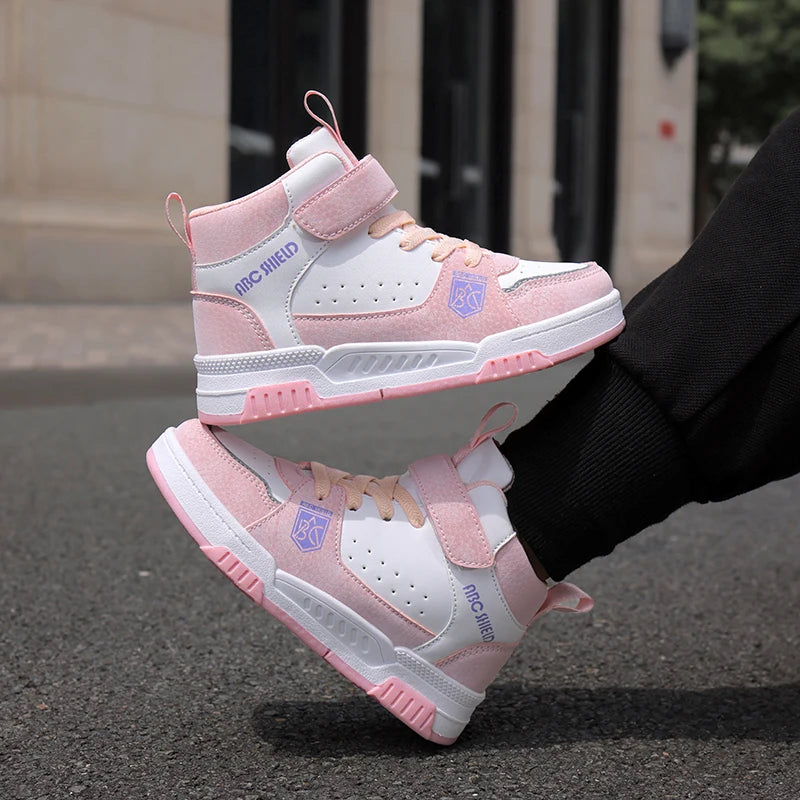 Kids High Top Sneakers | Waterproof Leather Non-Slip Casual Sport Shoes for Boys & Girls